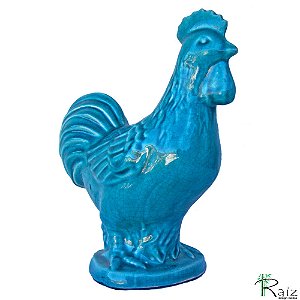 Galinha Decorativa de Louça Cerâmica Azul Mesa (S)
