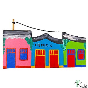 Quadro Recortado Vilarejo com Casas e Comércio Madeira B (S)