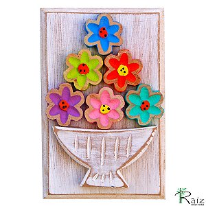 Quadro Vaso De Flores Coloridas Rústico