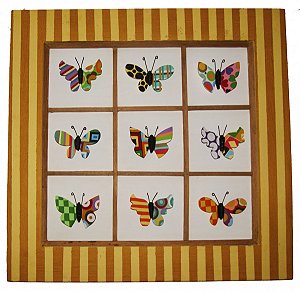 Quadro com Borboletas de Madeira e Moldura Listrada (S)