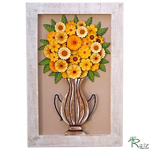 Quadro Decorativo Vaso de Flores Amarelas Madeira Luxo (L)(c)