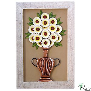 Quadro Decorativo Vaso de Flores Brancas Madeira Luxo A (L) (c)