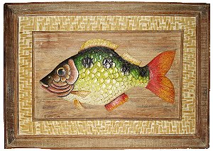 Quadro Peixe Madeira Com Trama de Fibra Natural (105x75cm)