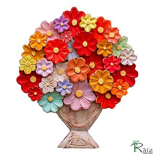 Quadro Tipo Ânfora Vaso de Flores Coloridas Rústico (L) (c)