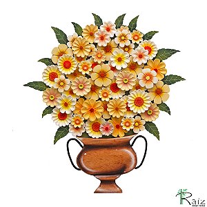 Quadro Ânfora Vaso De Flores Recortado Madeira Amarelo (L) (c)
