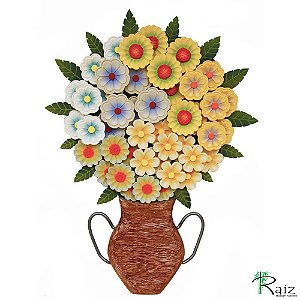 Quadro Ânfora Vaso De Flores Recortado Madeira Amarelo (S) (c)