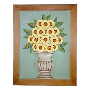 Quadro Decorativo Madeira Vaso De Flores Girassol (55x70)cm (L) (c)