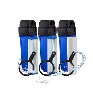 Kit 3 Filtros com Refis Plissados Lavável e Polipropileno Liso 10 x 2 1/2 - 3/4