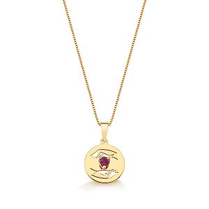 Colar Amor-Próprio Prata Banho em Ouro Amarelo e Rubi Indiano