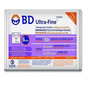 Seringa BD Ultra-Fine 30 UI com Agulha de 6mm 10 Unidades