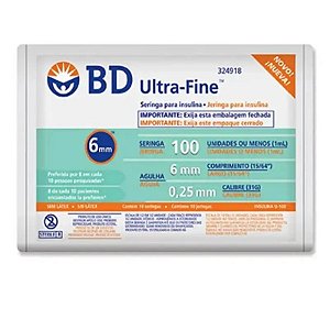 Seringa BD Ultra-Fine 100 UI com Agulha de 6mm 10 Unidades