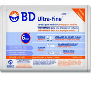 Seringa BD Ultra-Fine 50 UI com Agulha de 6mm 10 Unidades