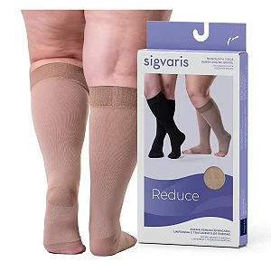 Meia 3/4 de Compressão 30-40 Sigvaris Reduce Ponta Aberta Bege Media