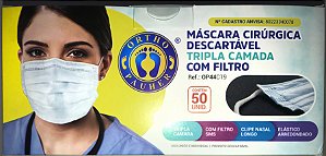 Máscara Cirúrgica com Filtro C/50 Unidades Ref Op44c19 Branca - Ortho Pauher