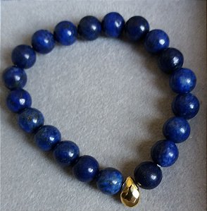 Pulseira Lapis lazuli e Pingente Dourado Facetado