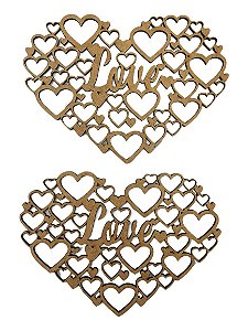 Aplique Laser MDF - Colméia Coração Love - 2 Un - 12 cm