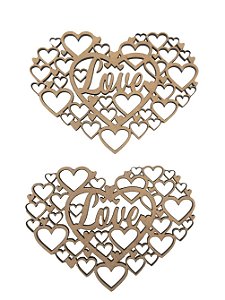 Aplique Laser MDF - Colméia Coração Moldura Love 10CM 2UN - 037307