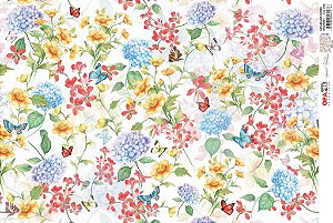 Papel Decoupage 30x45 cm OPAPEL 3185 - Estamparia Flores Diversas 1