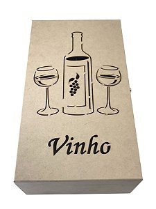 Caixa Porta Garrafa Vinho e Taças Laser Articulada em MDF