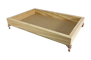 Bandeja Cesto Pinus Retangular 30X20X3 C/ Pézinho Metal Rosé