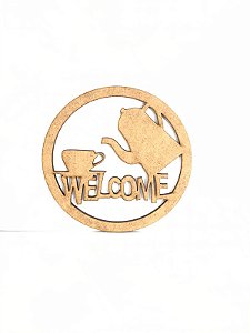 APLIQUE LASER MDF MANDALA WELCOME XICARA E BULE 15CM - 038977