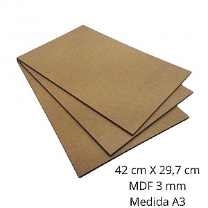 Placa Chapa de MDF 3 mm Cru A3 42 x 29,7 cm - Kit com 10