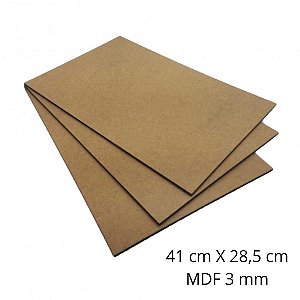 Placa Chapa de MDF 3 mm Cru - 41 x 28,5 cm - Kit com 10