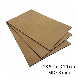 Placa Chapa de MDF 3 mm Cru - 28,5 x 20 cm - Kit com 10