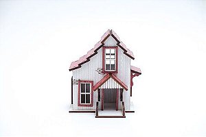 Casa Suculenta Antiga Branco e Vermelho 8x8x9,5 Cm