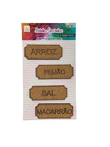 Cartela Placa Cortiça 7x2,5 cm 4 Palavras Kit N1 Cozinha