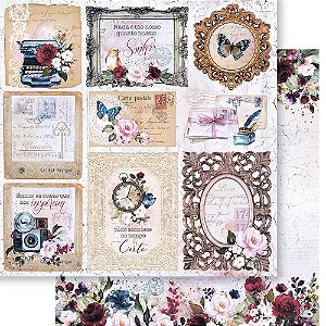 Papel Para Scrapbook Dupla Face 30,5 cm x 30,5 cm – Memórias Vintage - SD-1254