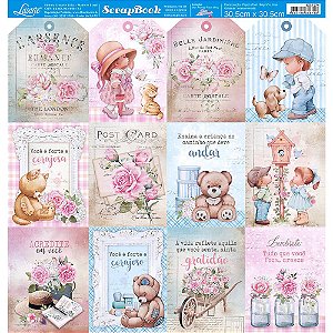 Papel para Scrapbook Dupla Face - Coleção Mon Monde Rose Bleu – Tags SD-1274