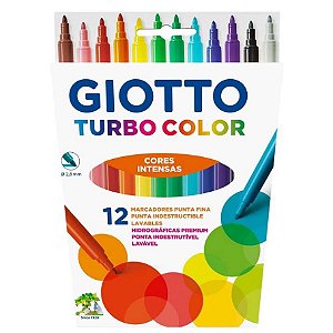 Caneta Hidrográfica Turbo Color com 12 Cores Giotto