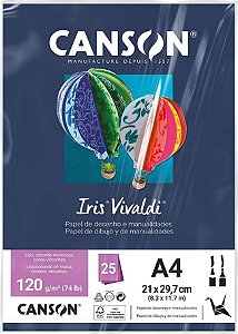 Papel Canson Iris Vivaldi Azul Marinho com 25 Folhas A4 185g - 66661520