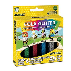 Cola Líquido Acrilex Colorida Com Gliter 6 Cores 23g