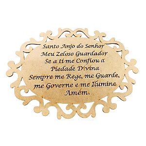 APLIQUE LASER MDF PLACA OVAL ORAÇÃO SANTO ANJO 26X20CM - 029982