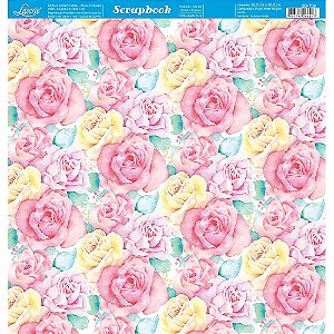 Papel Para Scrapbook Dupla Face 30,5 cm x 30,5 cm - SD-736 - Floral E Listras