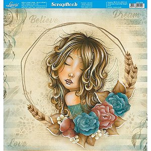 Papel Para Scrapbook Dupla Face 30,5 cm x 30,5 cm - SD-979 - Mulher E Guirlanda