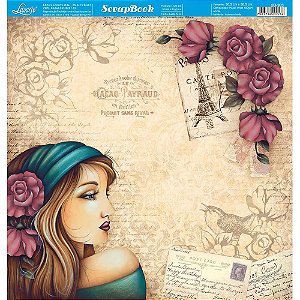 Papel Para Scrapbook Dupla Face 30,5 cm x 30,5 cm - SD-983 - Mulher E Lenço