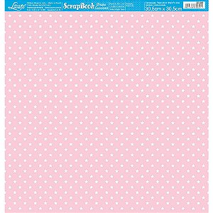 Papel Para Scrapbook Dupla Face 30,5x30,5 cm - Litoarte - SE-009 - Estrelinhas Branco e Rosa