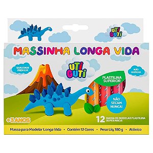 Massinha Longa Vida Plastilina Com 12 Cores 180g - Uti Guti