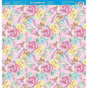 Papel Para Scrapbook Dupla Face 30,5 cm x 30,5 cm - SD-739 - Floral E Penas
