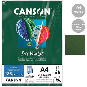 Papel Canson Iris Vivaldi Verde Amazonas 25 Folhas A4 185g