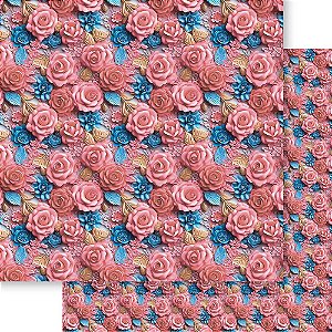 Papel Para Scrapbook 30,5 Cm X 30,5 Cm Litoarte - Rosa 3D coral E Azul - SD-1326