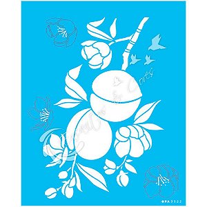 Stencil 20X25 - Frutas Pêssegos E Flores - OPA 3522