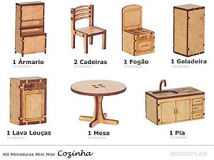 Kit Miniatura Cozinha 8 Peças Geladeira Fogão Mesa Pia Mdf