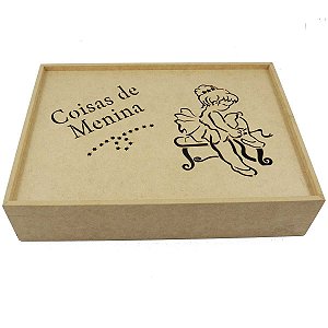 Caixa Mdf Coisas De Menina 25x35x08cm Dobradiça E Rebaixo