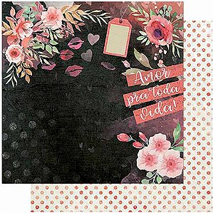 Papel Para Scrapbook Dupla Face 30,5 cm x 30,5 cm – Amor Love Story Flores-Verso Poá SD-1009