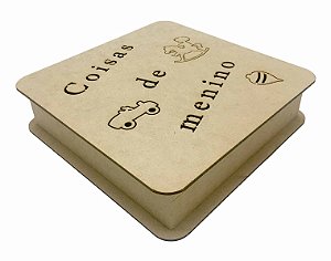 Caixa Coisas de Menino A Laser MDF Cru Com Dobradiça 25x25x6