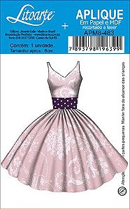 APM8-483 - Aplique Litoarte Em Papel E MDF - Vestido Retro Rosa